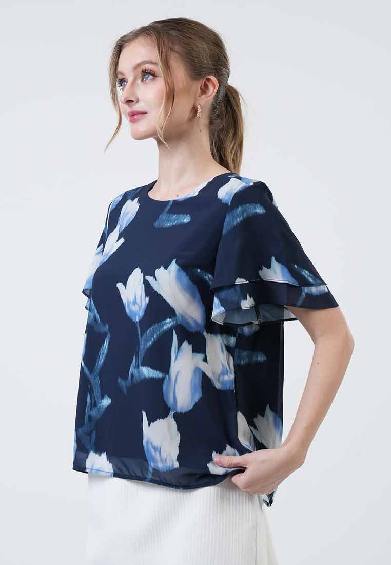 Ivy Tulip Print Double-Flutter Top