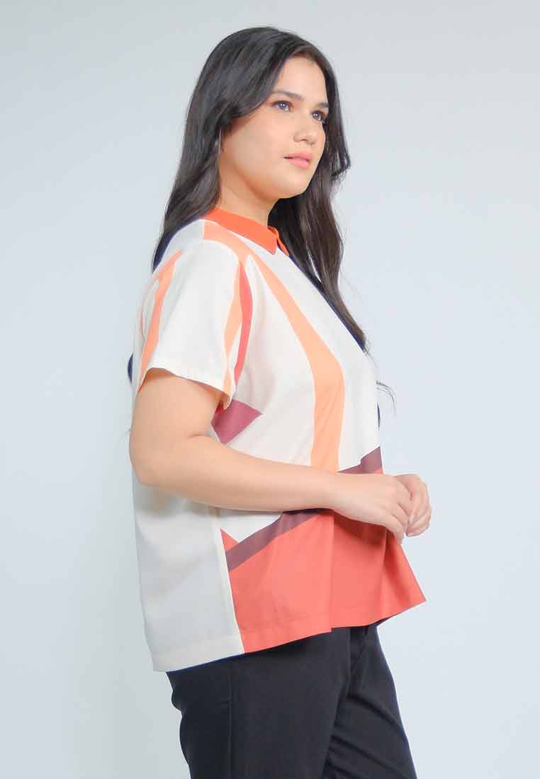 Milly Plus Size Mikayla Geometric Contrast Collar Top