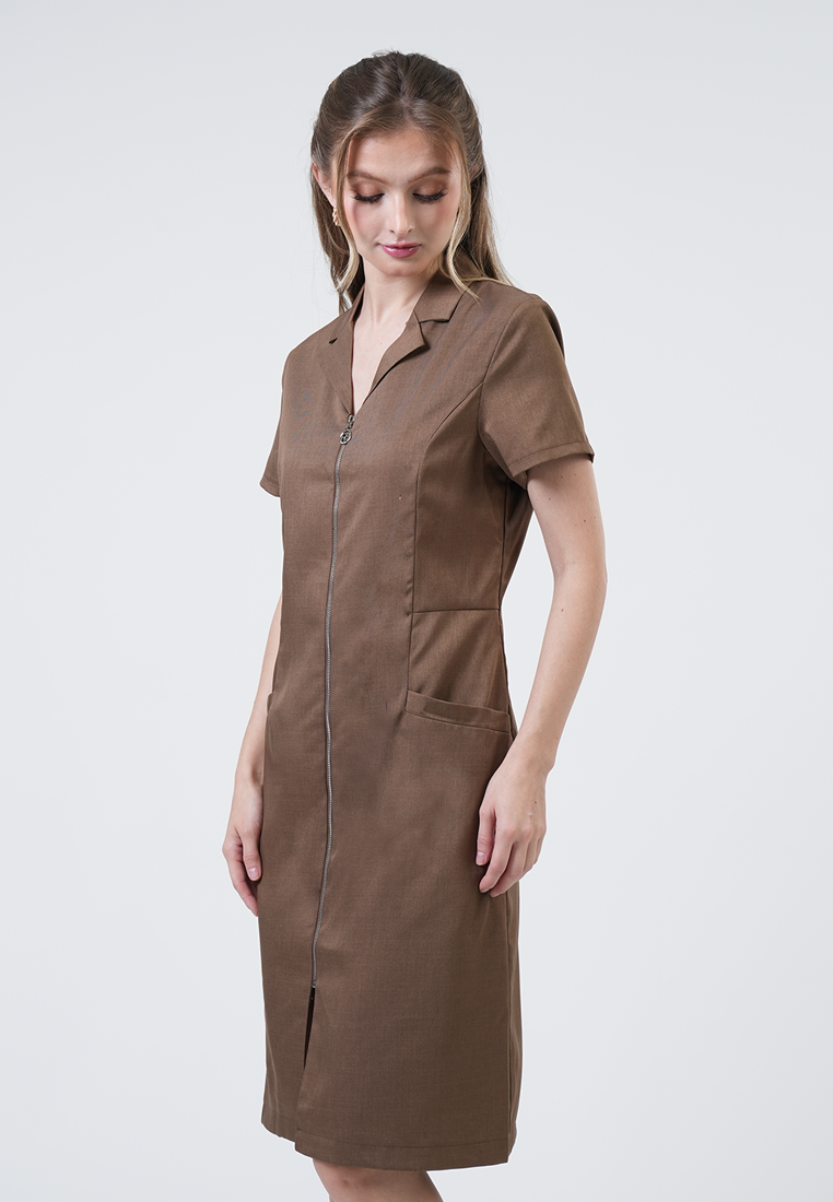 Reese Zip-Front Collared Midi Dress