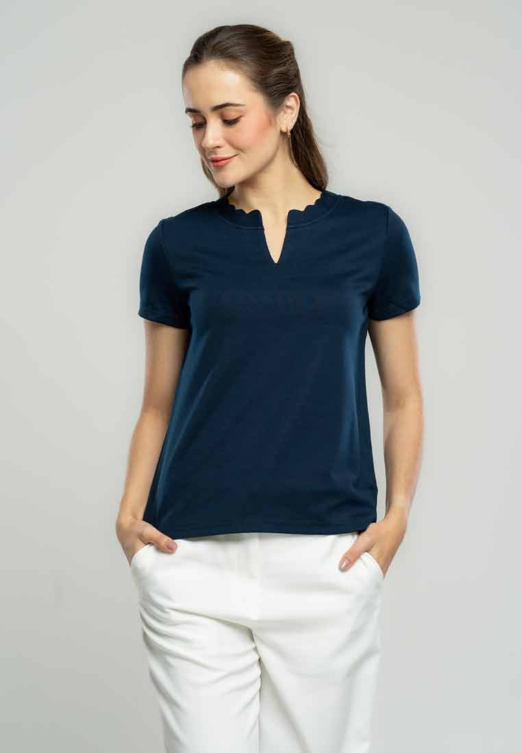 Elana Scallop-Edge Notch Neck Tee