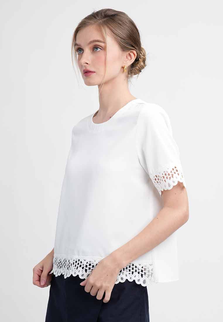 Faye Short-Sleeve Tee with Lace Trim