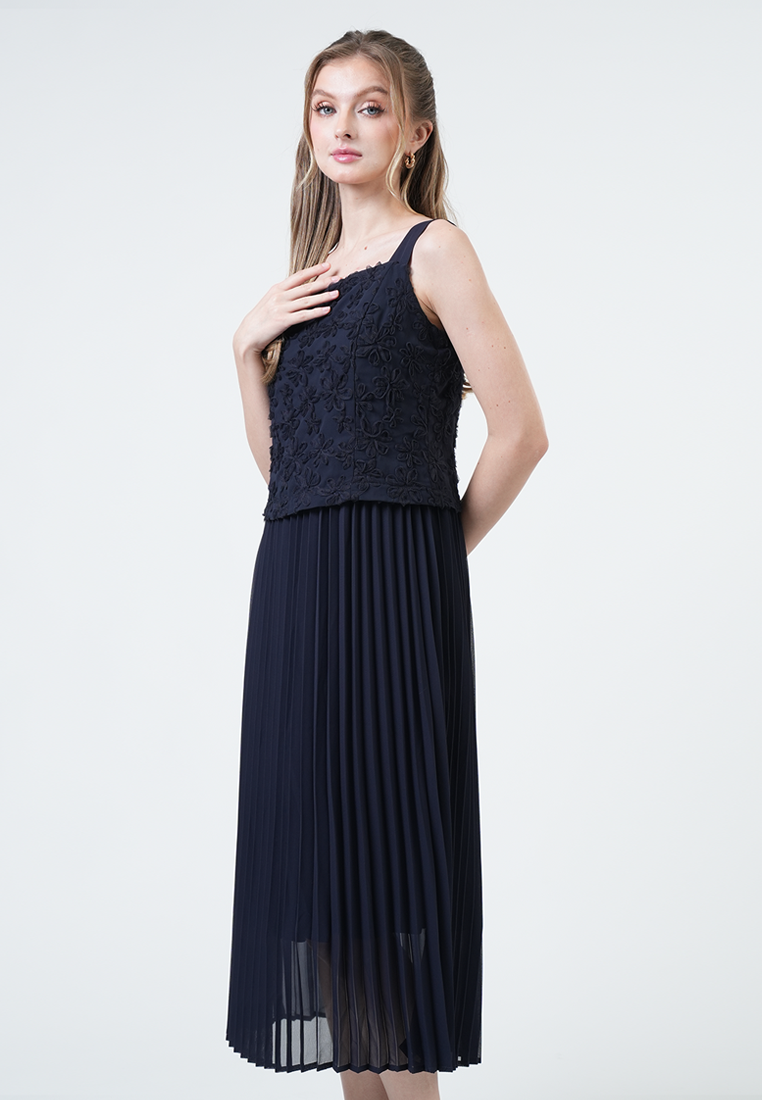 Daphne Lace Bodice Pleated Midi Dress