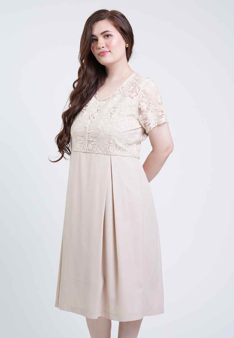 Milly Plus Size Odessa Short Sleeve V-Neck Lace Overlay Dress