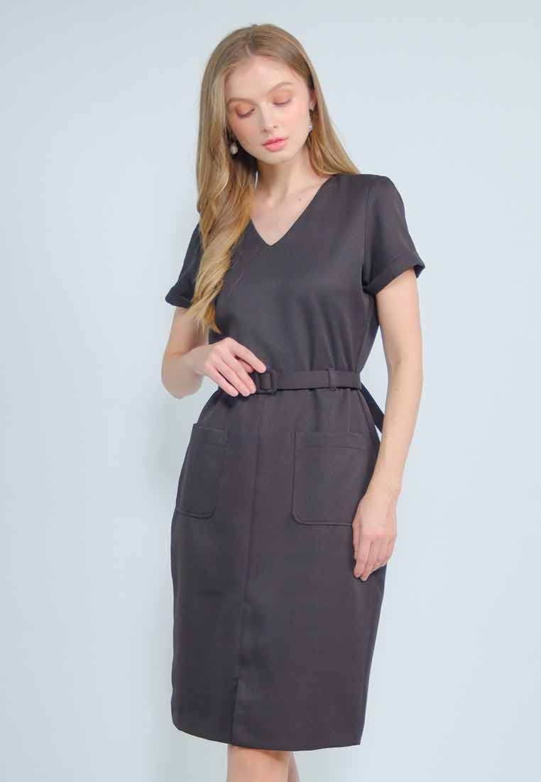 Lumia V-neck Shift Dress with Adjustable Belt