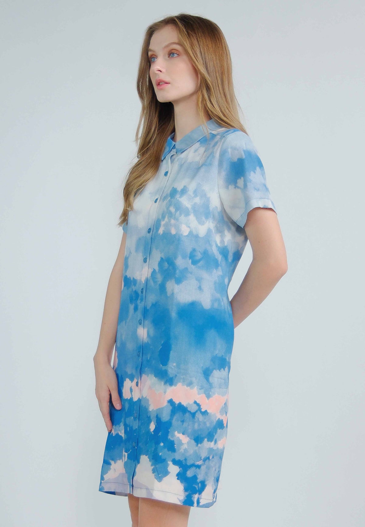 Nyari Collared Button-down Shift Dress in Abstract Nature Print