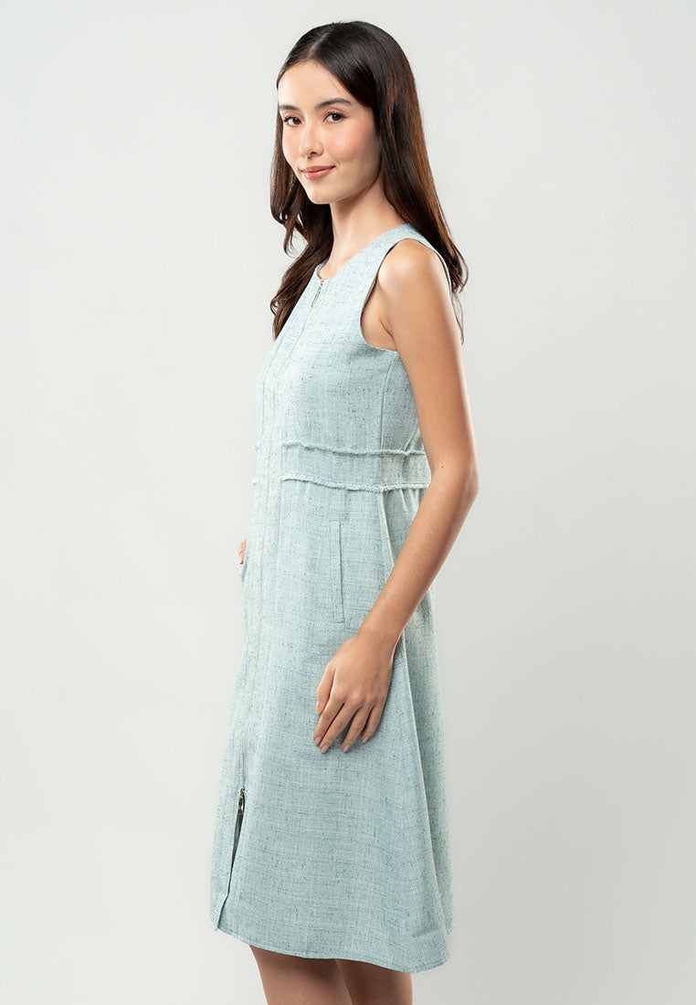 Isabelle Tweed Zip-Front Midi Dress