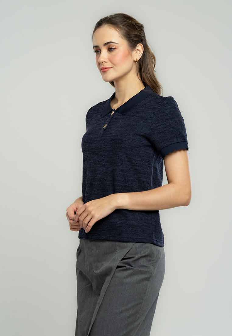 Raya Scalloped Collared Knit Top with Button Opening