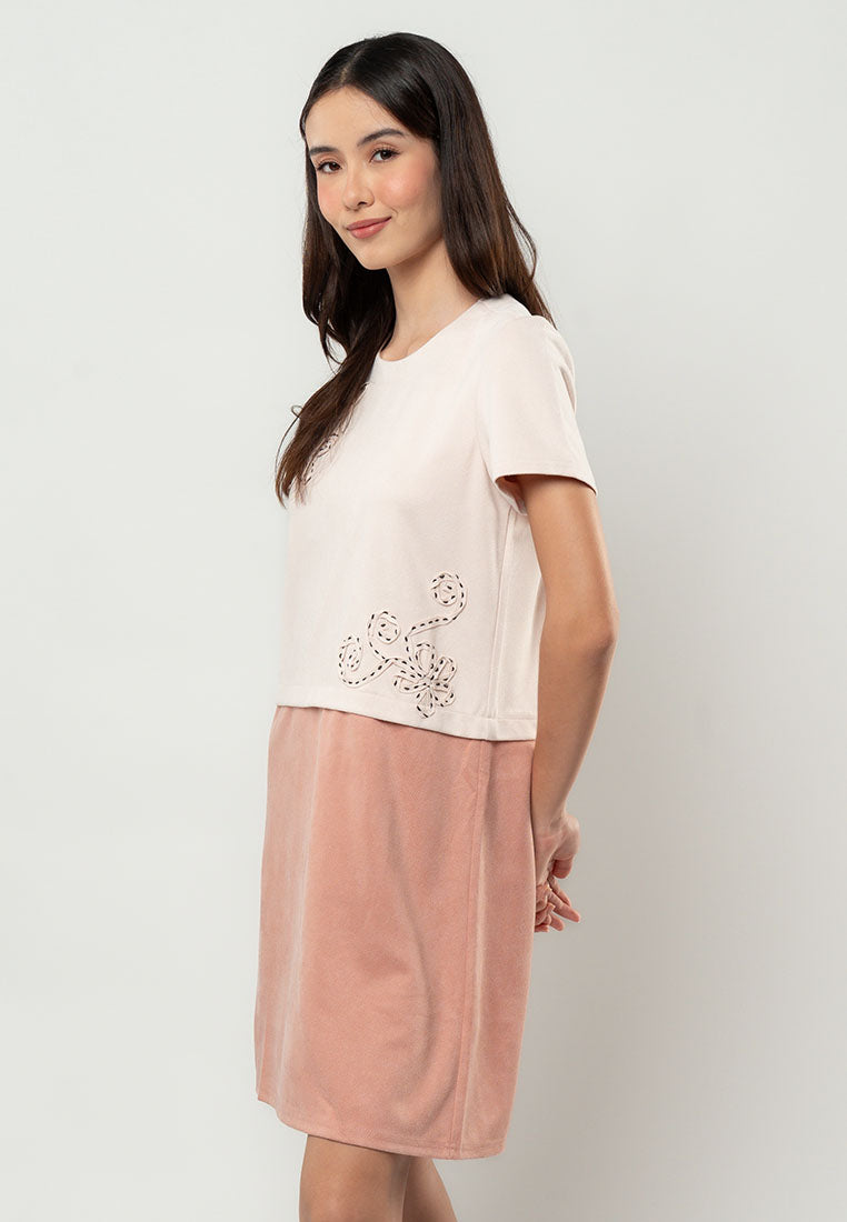 Stella Two-Tone Floral Appliqué Shift Dress
