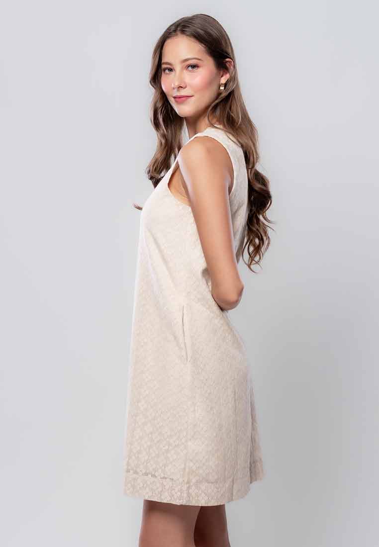 Soreille Sleeveless Lace Dress with Rounded Neckline