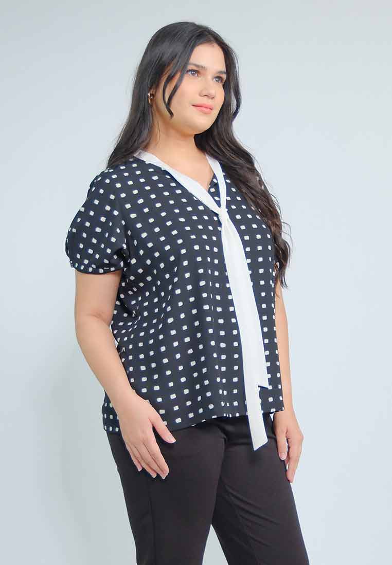 Milly Plus Size Mabel Geometric Print with Ribbon Collar Detail
