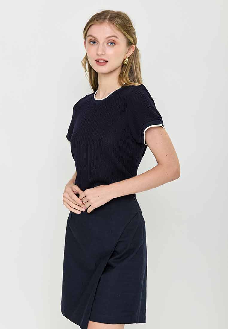 Arleth Textured Knit Top with Ribbing Detail