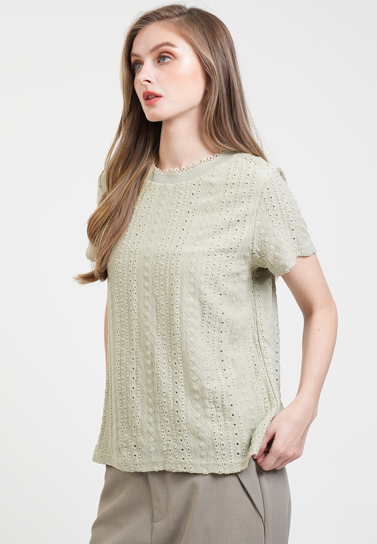 Arrabella Lace Trim Eyelet Top