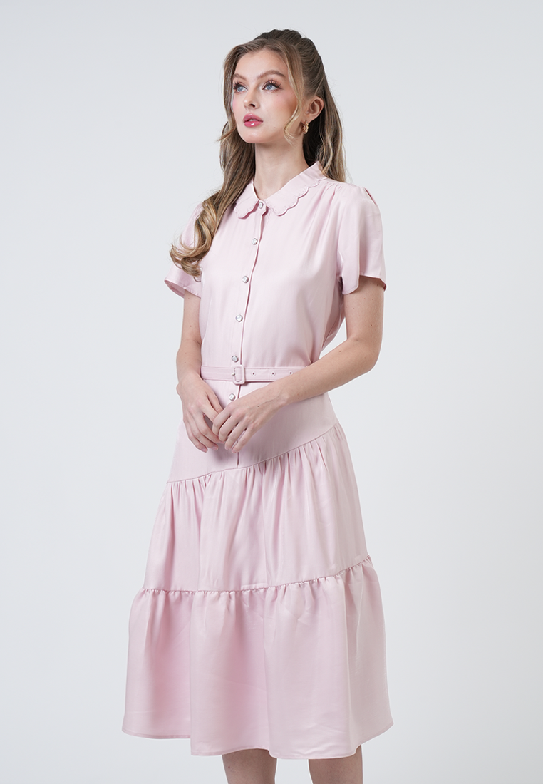 Aztrid Scallop Collar Tiered Midi Dress