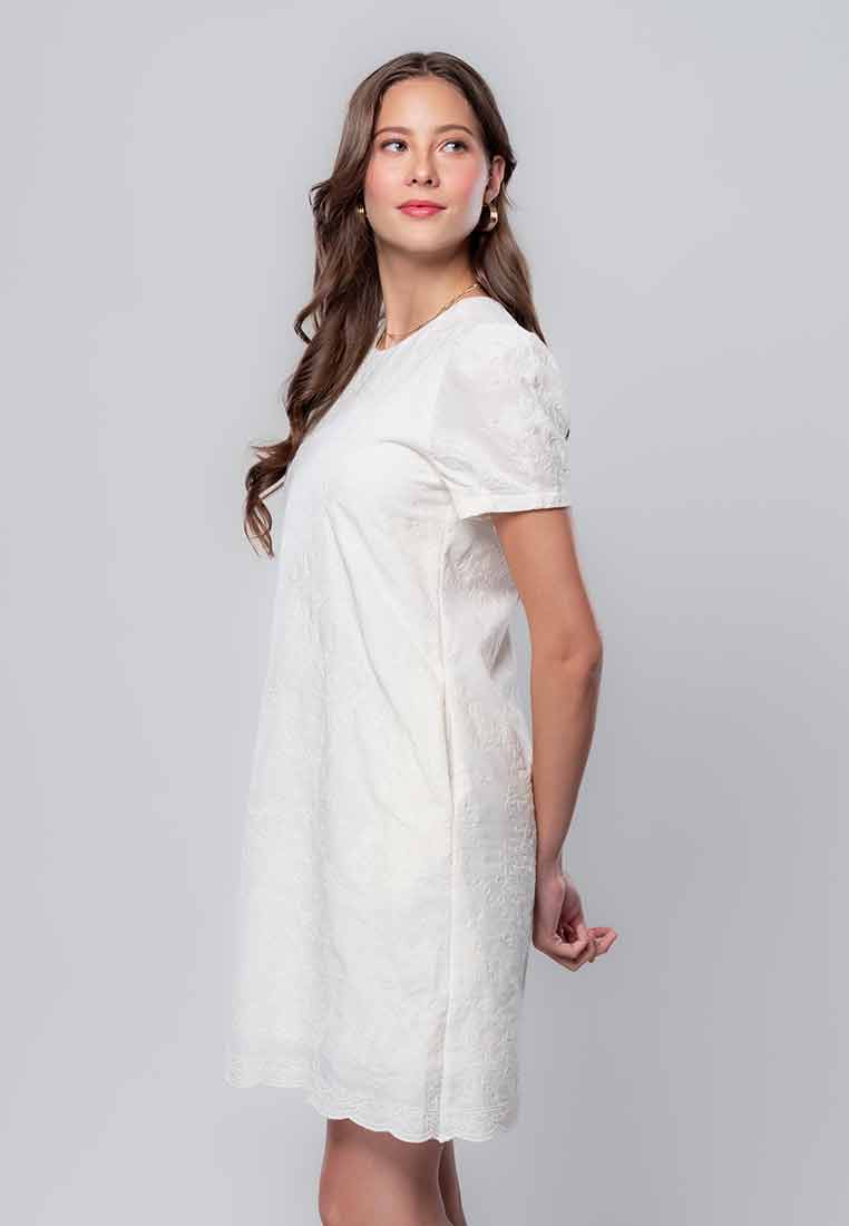 Nivara Eyelet Shift Dress with Puff Sleeve