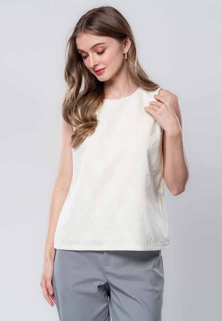 Elysia Rue Floral Embroidered Sleeveless Top
