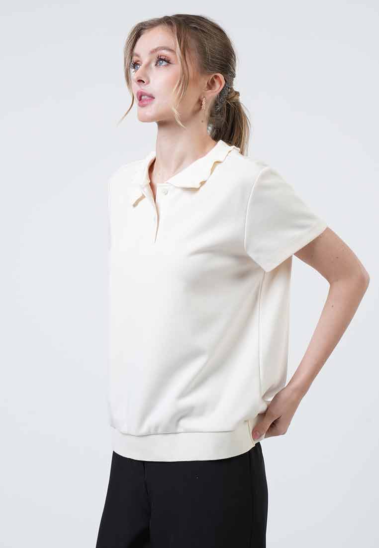 Gwenneth Petal-Edge Collared Knit Top