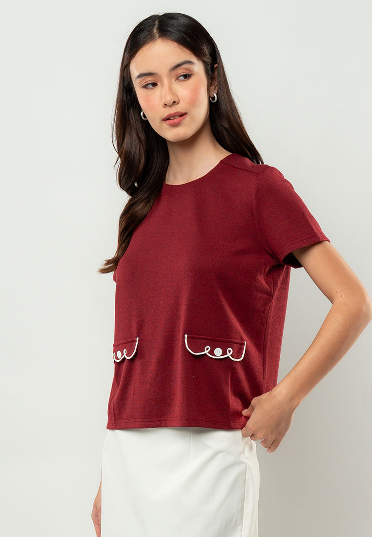 Audrey Scallop-Trim Pocket Knit Top