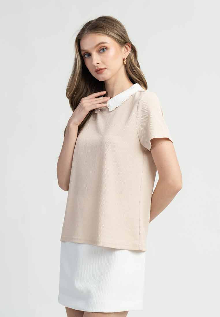Riva Embroidered Scallop Collar Ribbed Top