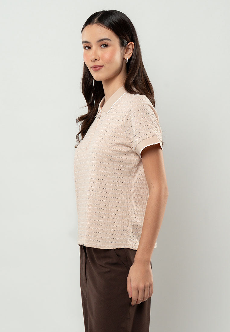 Adie Textured Knit Quarter-Zip Polo Top