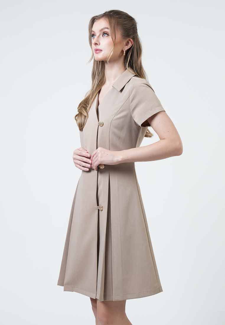 Marlowe Asymmetric Pleated Button-Front Dres
