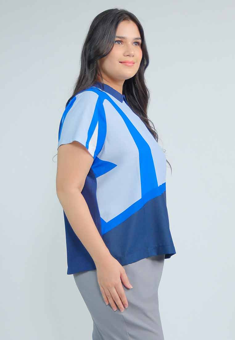 Milly Plus Size Mikayla Geometric Contrast Collar Top