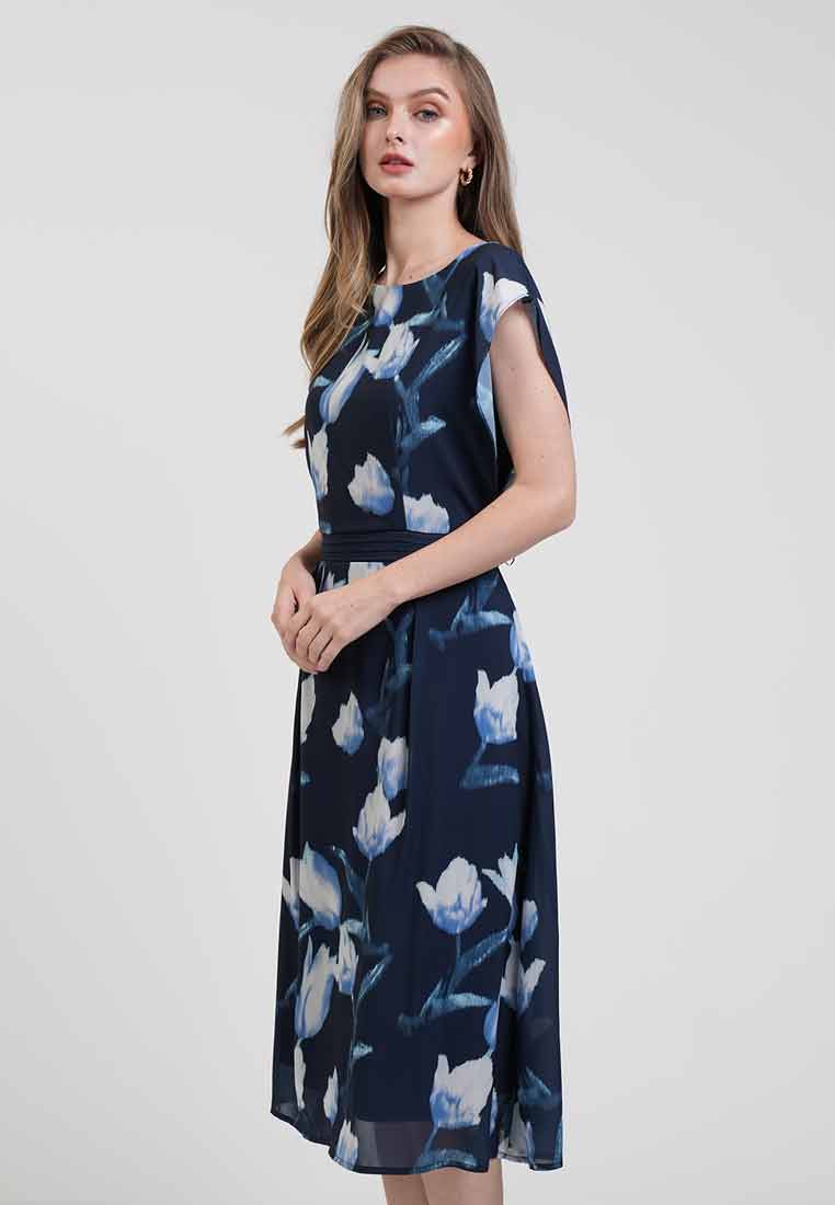 Violet Tulip Print Midi Dress