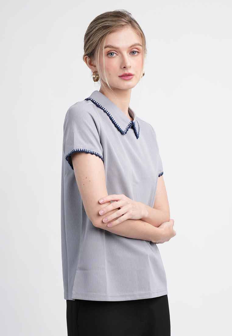 Marlene Textured Tee With Contrast Scallop