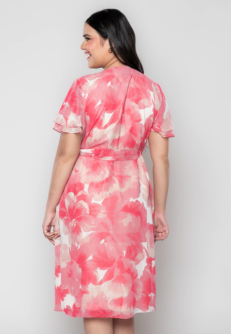 Milly Plus Size Martine Full Floral Digital Wrap Dress with Gathered Detail