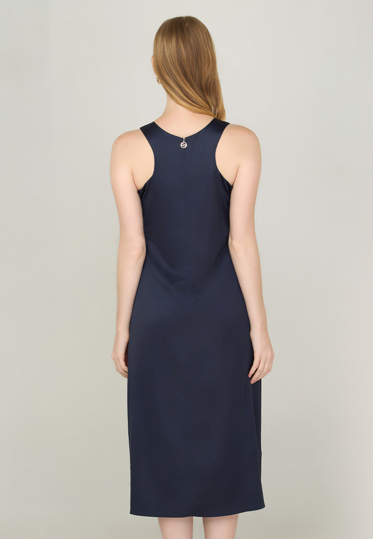 Tevianne Sleeveless Shift Dress in Satin Fabric