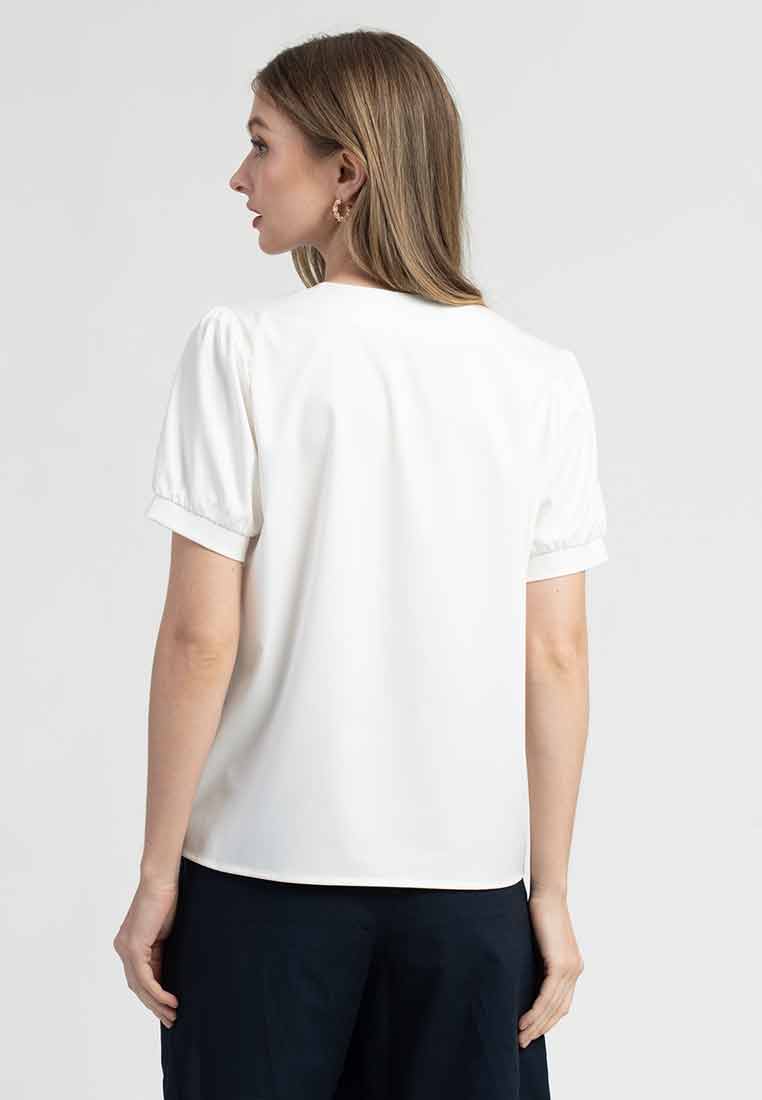 Elia Bow Front Top with Puff Short Sleeves