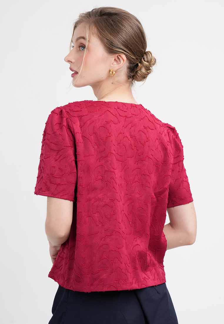 Sola Textured Zip-Front Blouse with Puff Sleeves