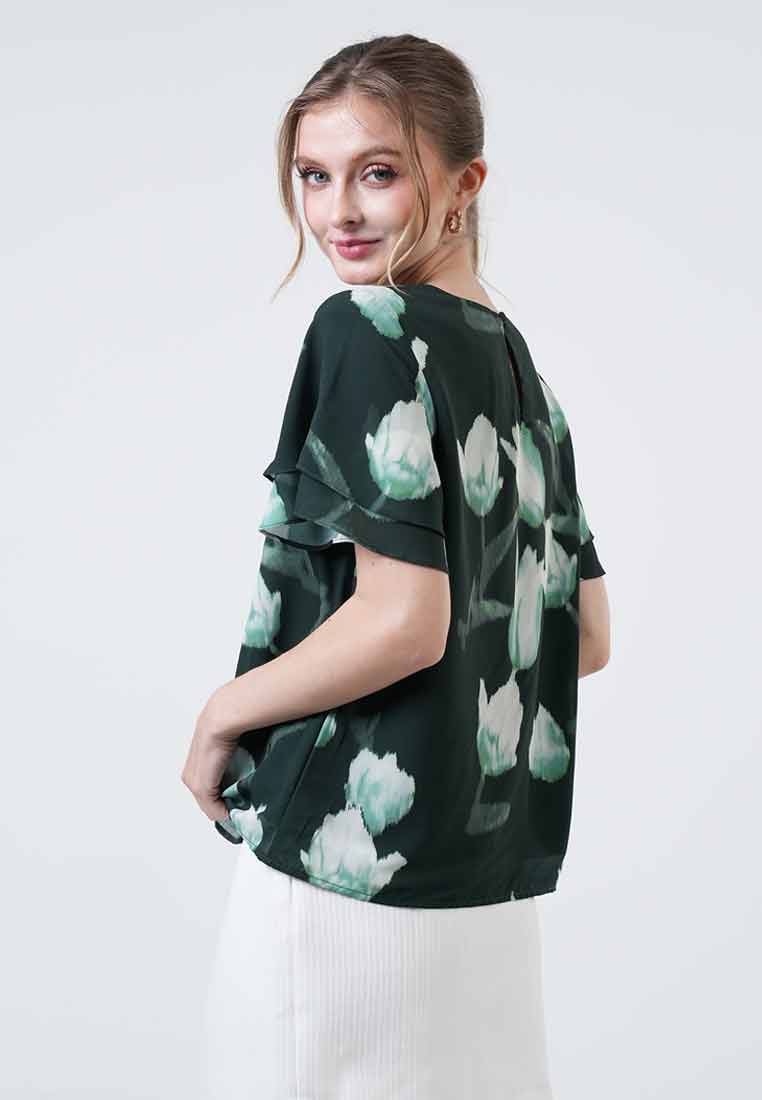 Ivy Tulip Print Double-Flutter Top