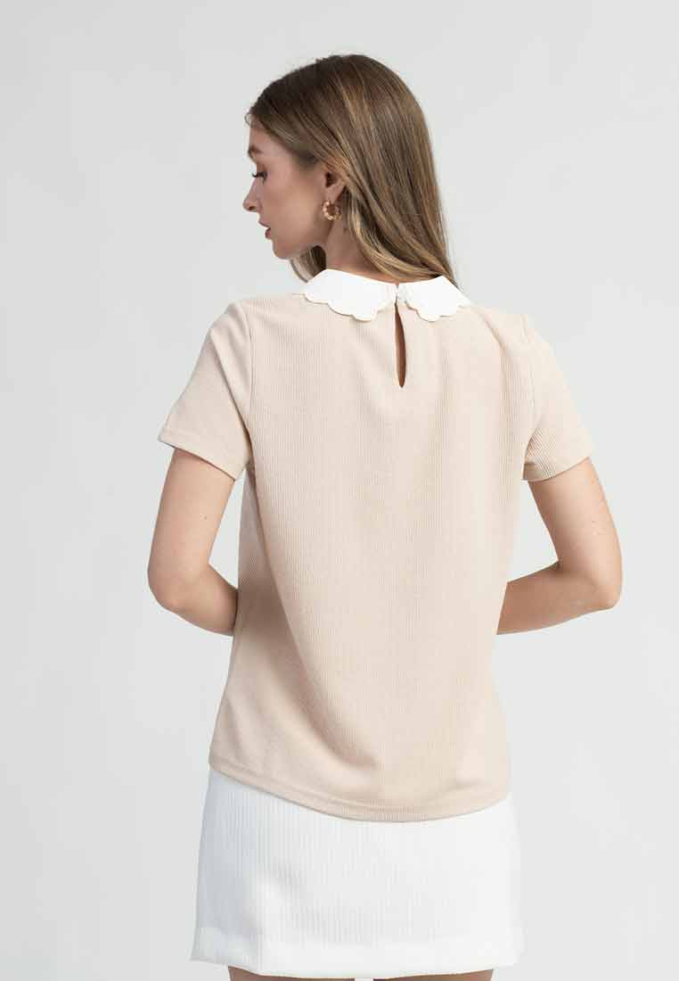Riva Embroidered Scallop Collar Ribbed Top
