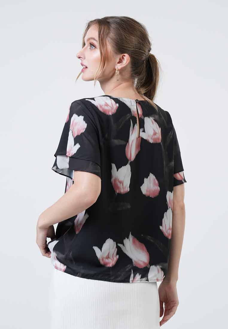Ivy Tulip Print Double-Flutter Top