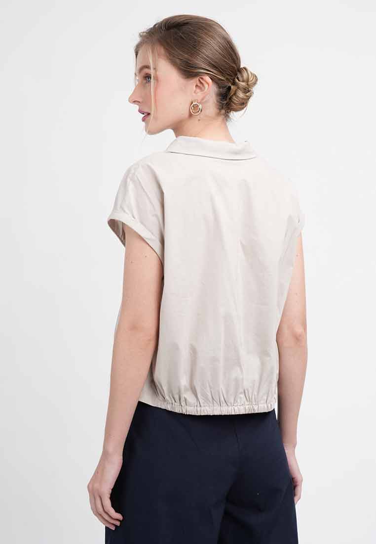 Odette Cropped Cap Sleeve Button-Up Shirt