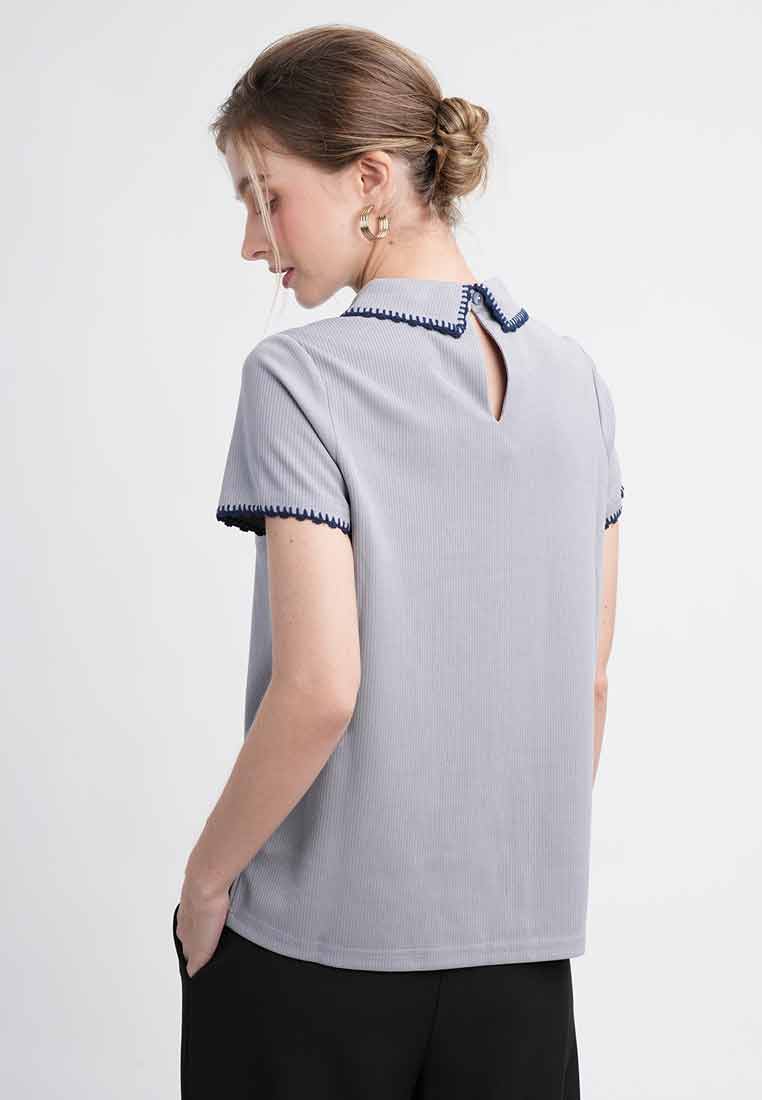 Marlene Textured Tee With Contrast Scallop