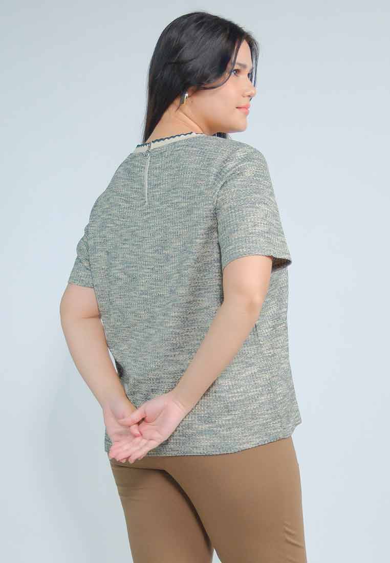 Milly Plus Size Krishna Multicolor Knitted Top with Scallop Ribbing