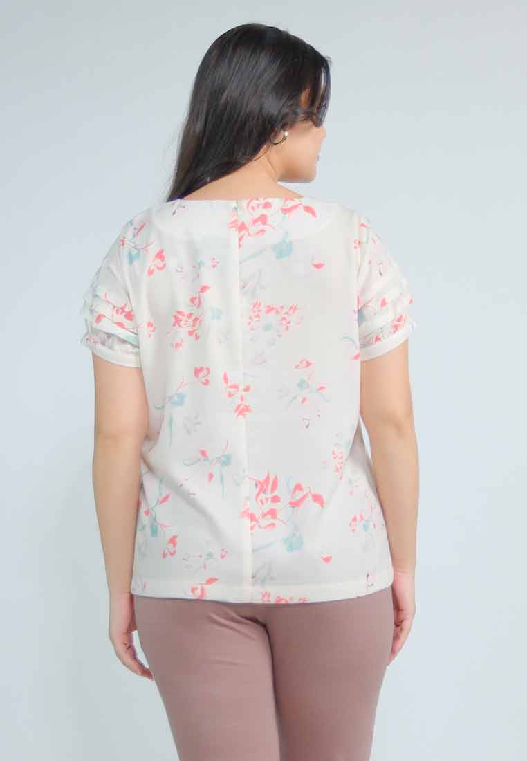 Milly Plus Size Maisie Floral Top with Pleated Sleeves