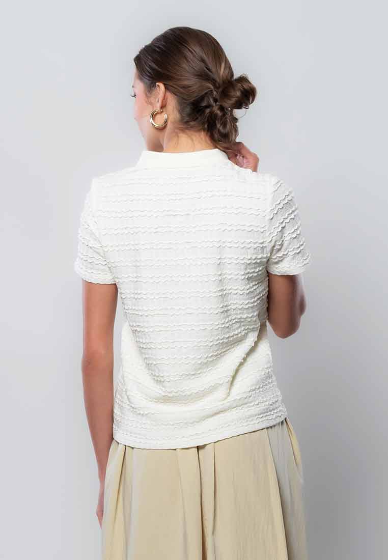 Lucienne Collared Textured Knit Top with Button Front Opening