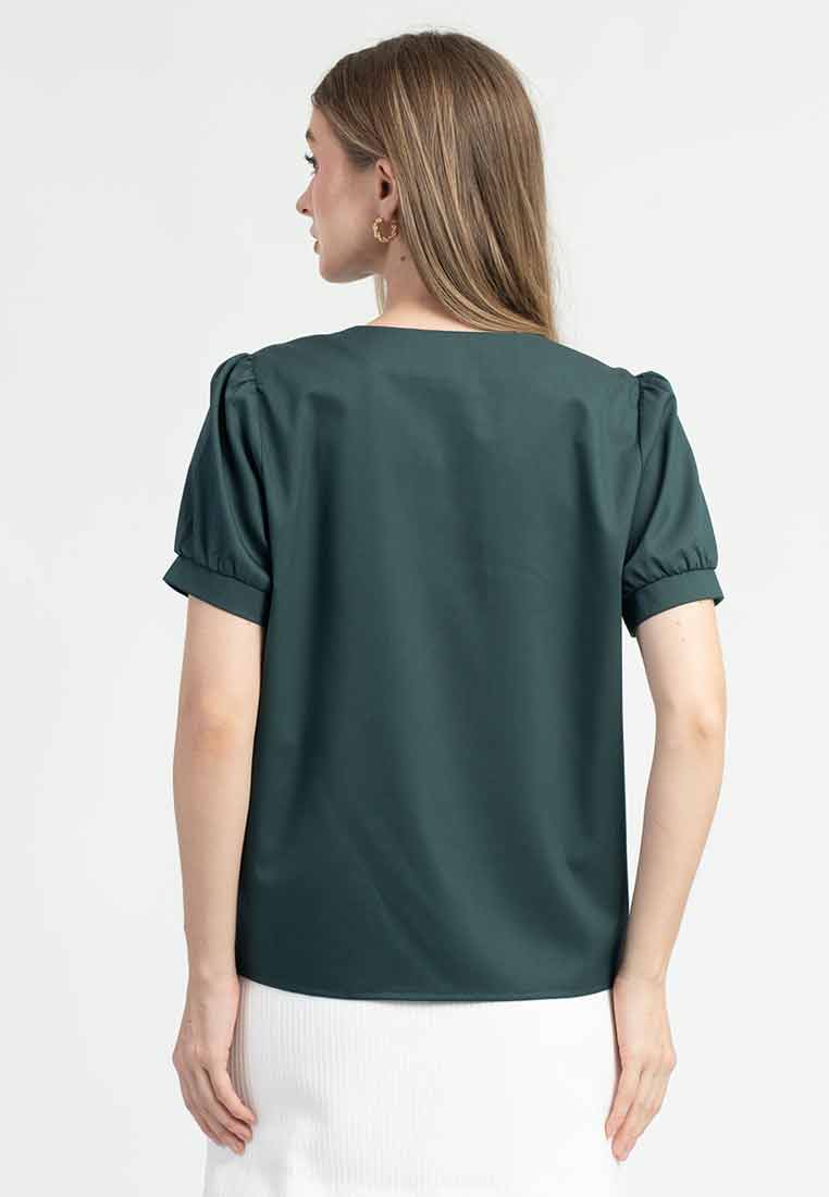 Elia Bow Front Top with Puff Short Sleeves