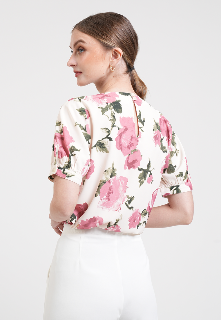 Mira Vintage Floral High-Neck Blouse