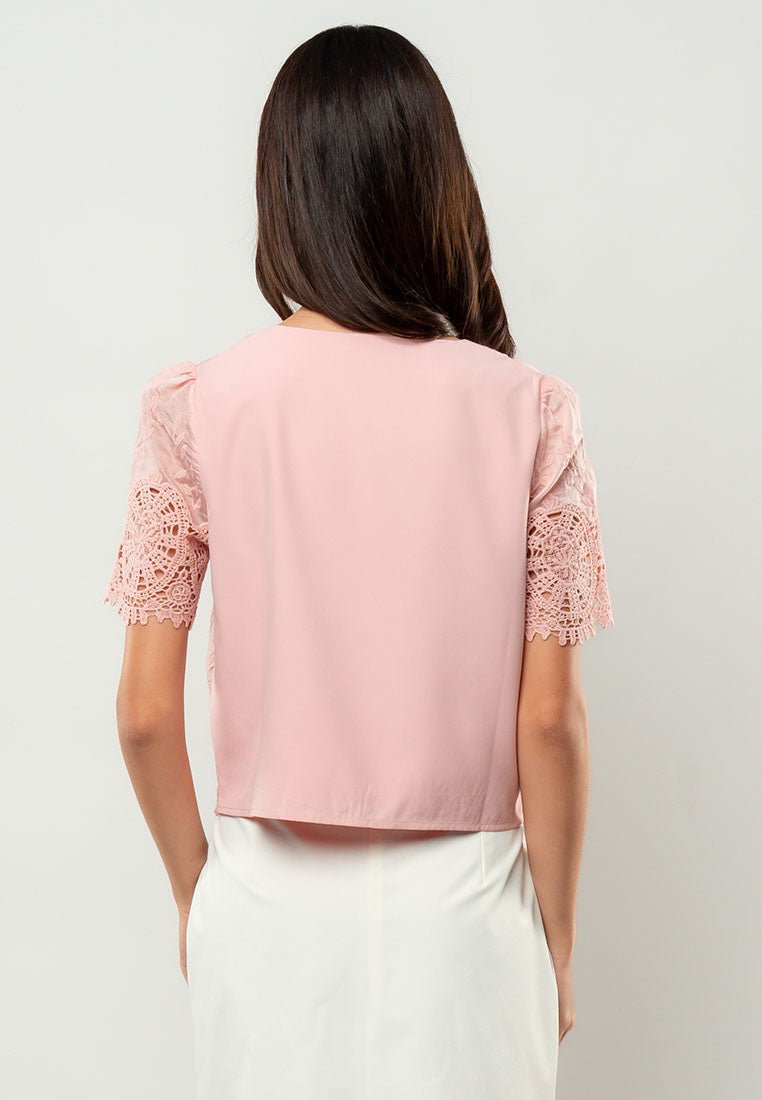 Giselle Lace-Appliqué Short-Sleeve Top
