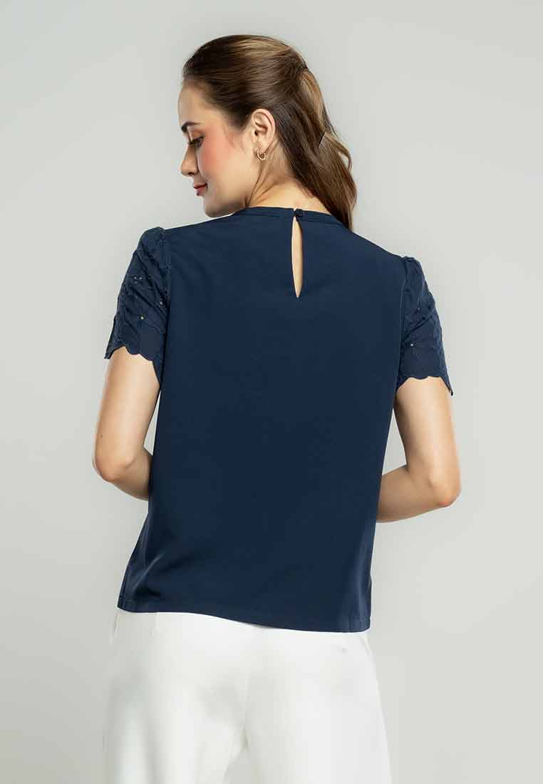 Tessa Basic Short Sleeves Top with Eyelet Detail