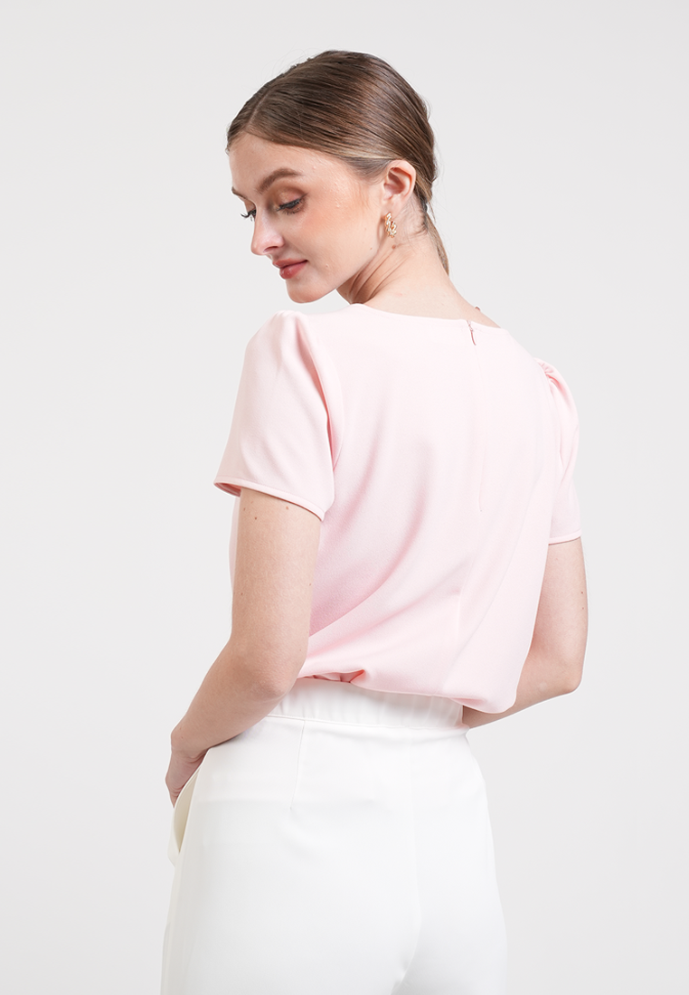 Camille Scalloped Puff-Sleeve Top