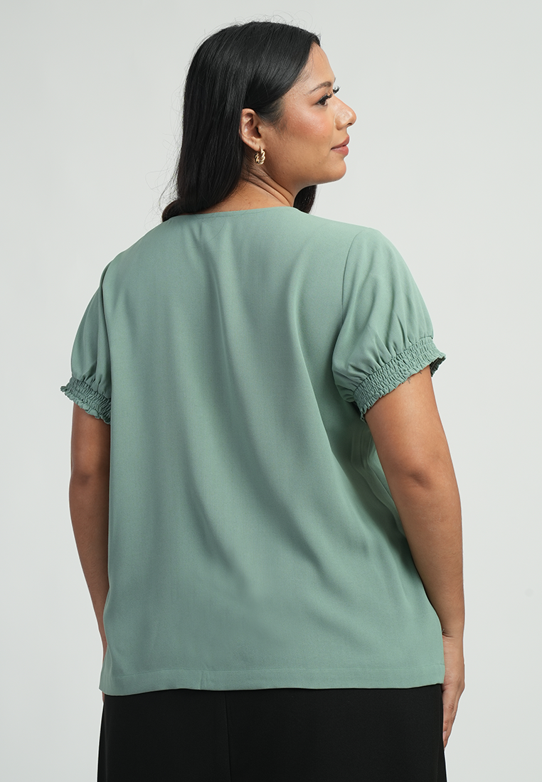Milly Plus Size Sherina Smocked Sleeve Button-down Blouse