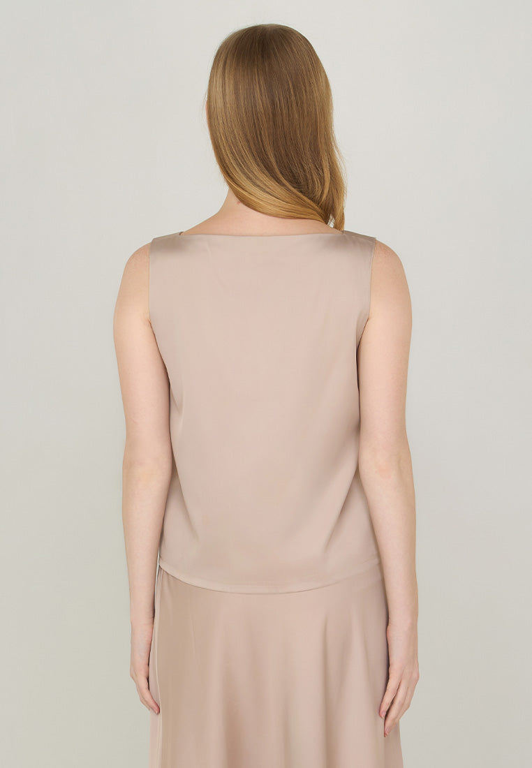 Maybelle Sleeveless Satin Boat Neck Top