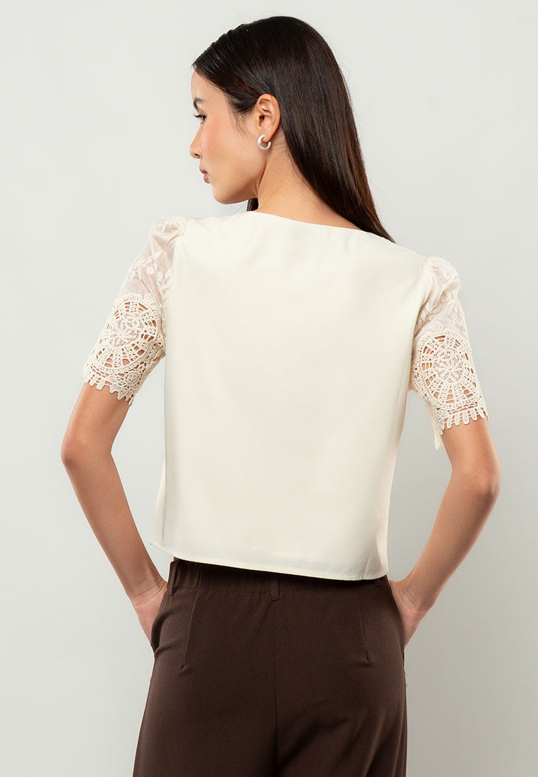 Giselle Lace-Appliqué Short-Sleeve Top