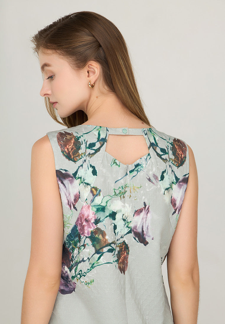 Kaia Floral Print Dress in Jacquard Fabric