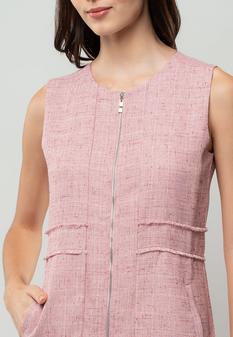 Isabelle Tweed Zip-Front Midi Dress