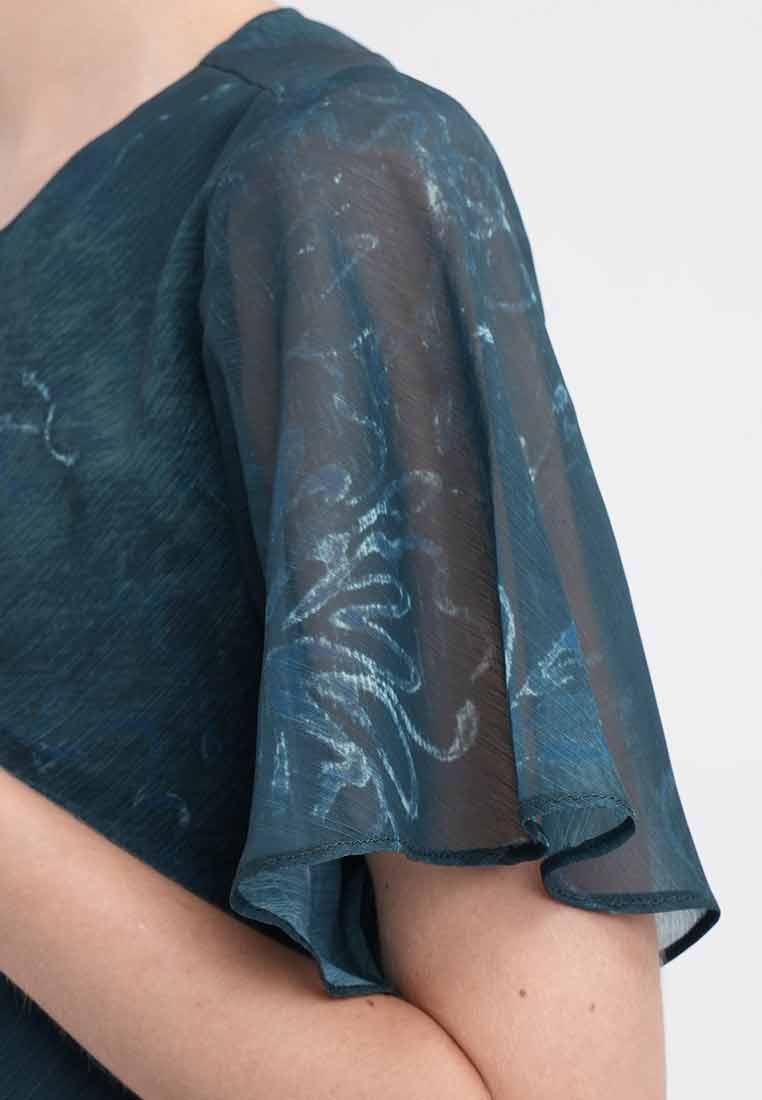 Valina Sheer Overlay Mock-Neck Chiffon Dress